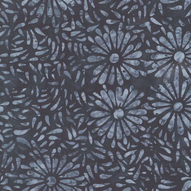 Smoky black batik featuring a repeating daisy petal motif.