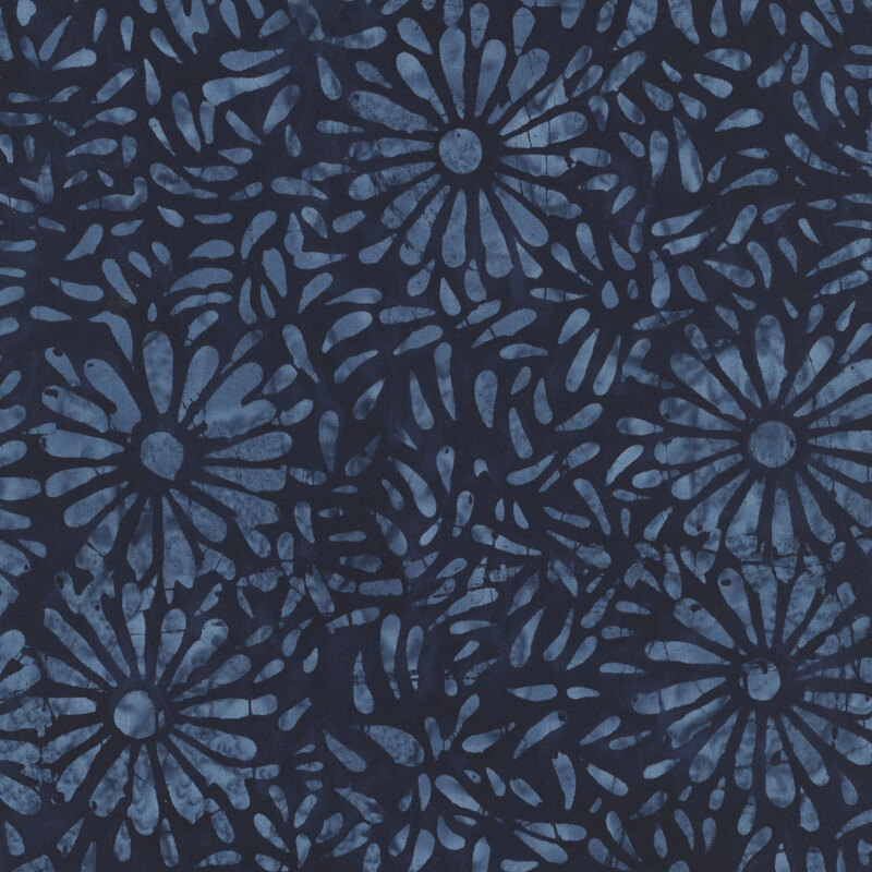 Smoky black batik featuring a repeating daisy petal motif.
