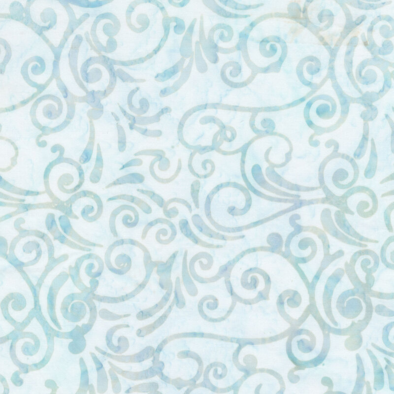 Powder blue batik with tonal scrolling swirls.
