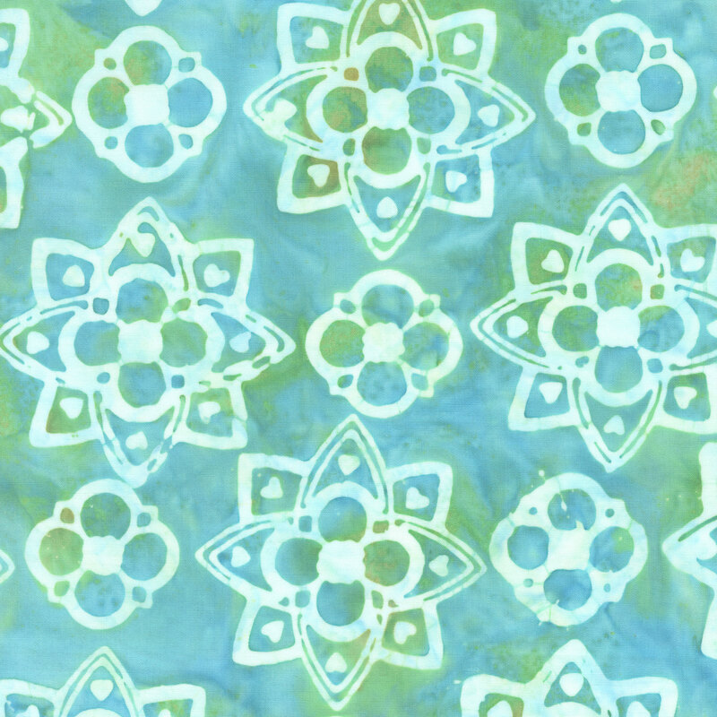 Green and turquoise blooming medallion pattern batik.