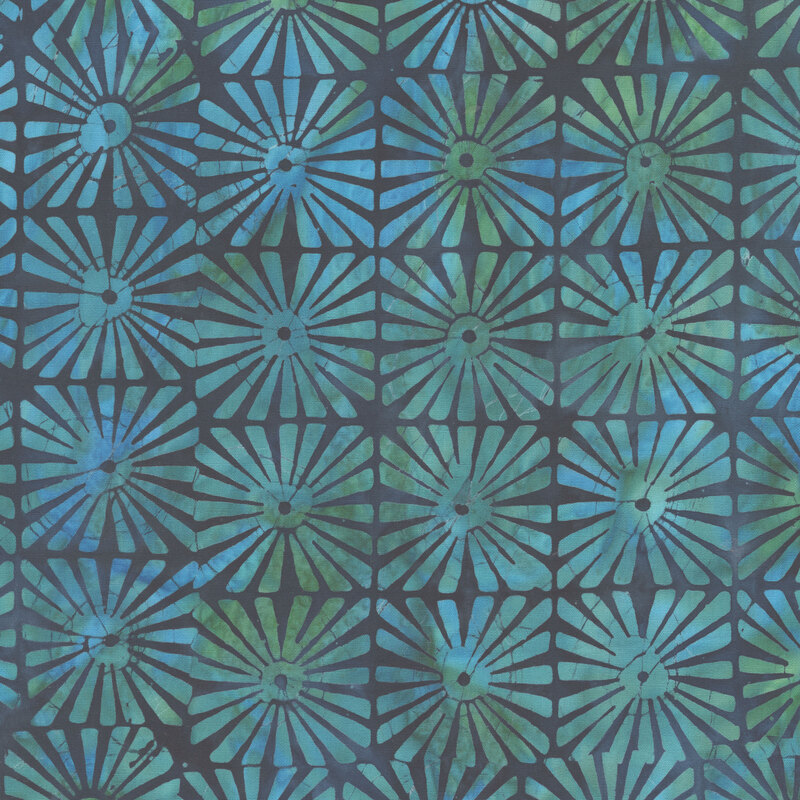 Navy geometric fabric with a grid pattern of sun rays.