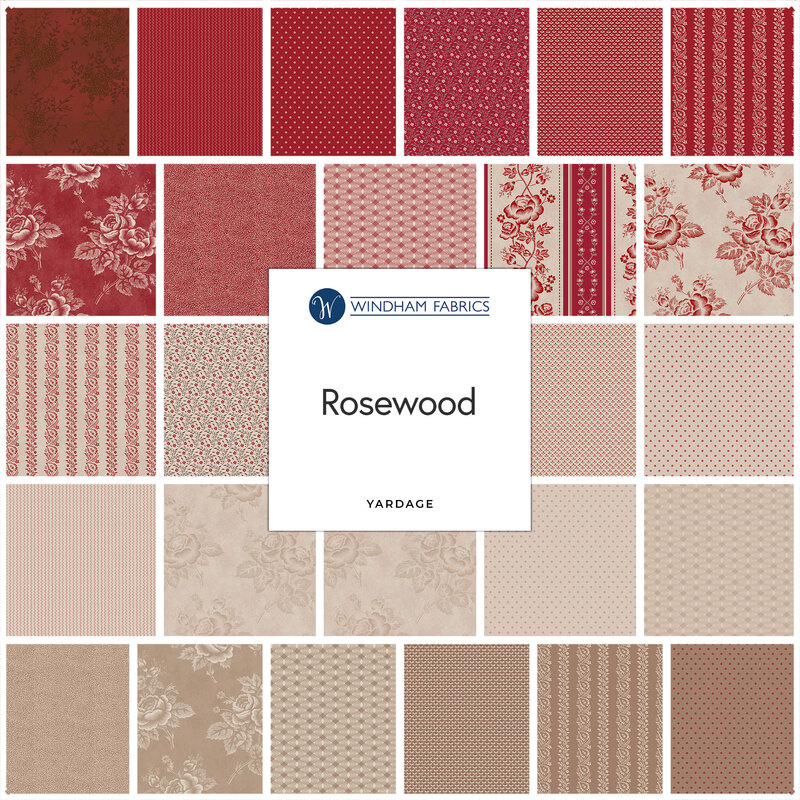 Collage of the available yardage from the Rosewood collection.