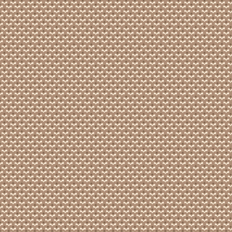 Fawn fabric with a horizontal staggered cream geometric bud design.