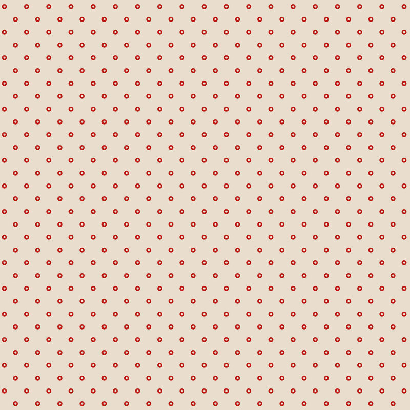 Beige fabric with a red hollow polka dot pattern.