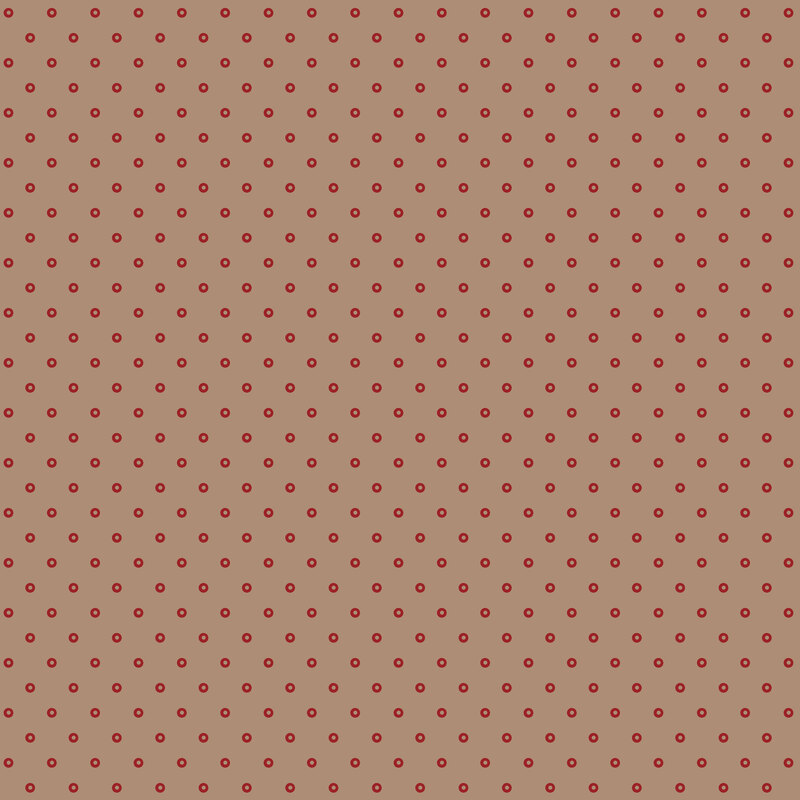 Fawn fabric with a red hollow polka dot pattern.