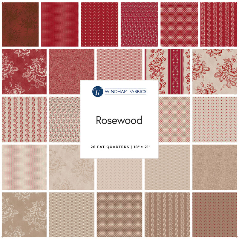 Collage of the available fat quarter bundle in the Rosewood collection.