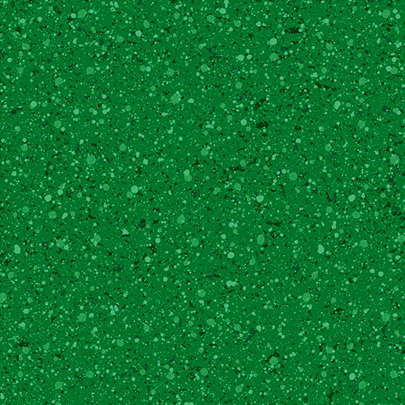This holly green fabric features a paint spatter-inspired design with tonal dots and subtle texture