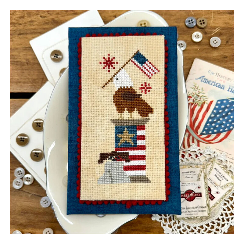The completed project staged with coordinating patriotic décor.