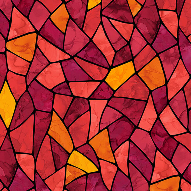 Fiery red and orange stained glass fabric.