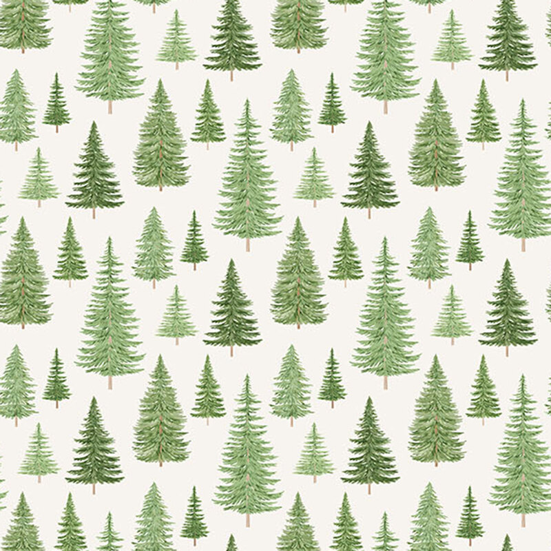 A white fabric with pine trees.