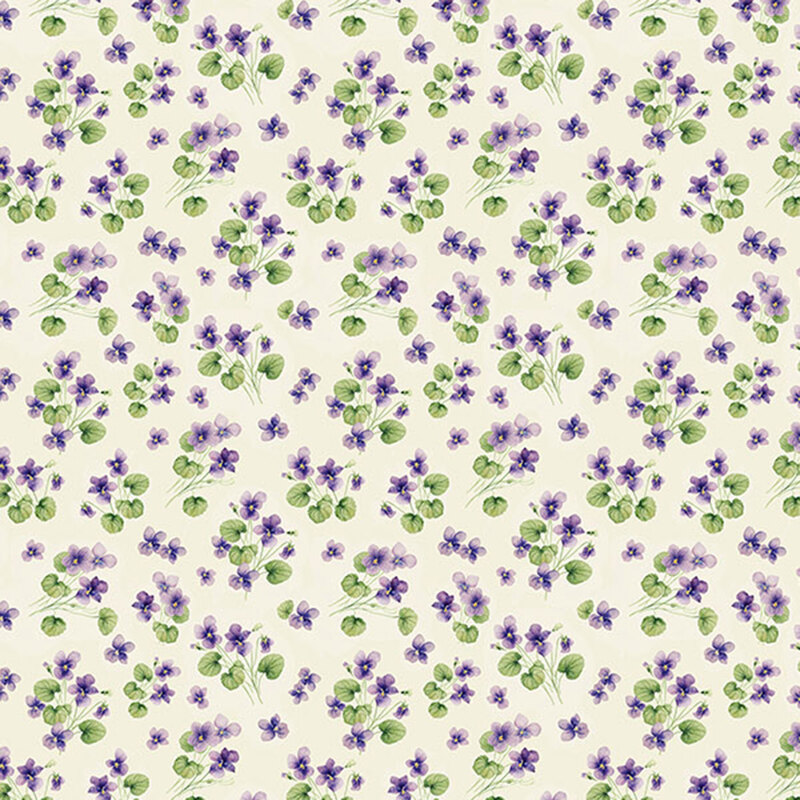 A cream fabric scattered with violets.