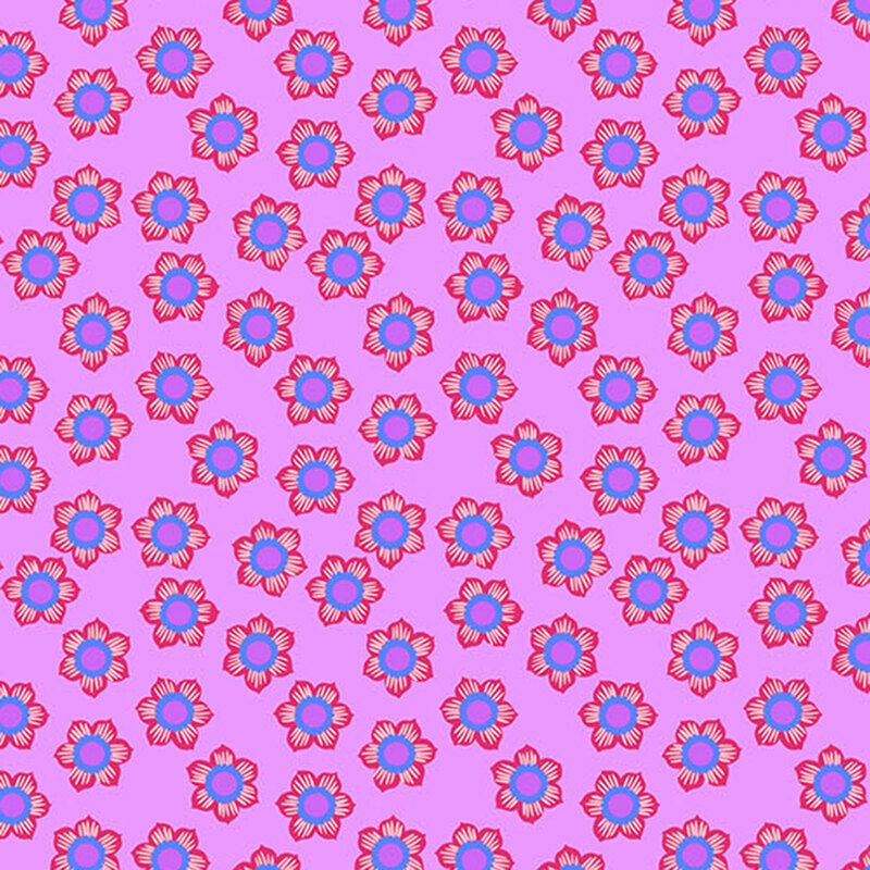 Soft passion purple fabric with small scattered multicolored florals.