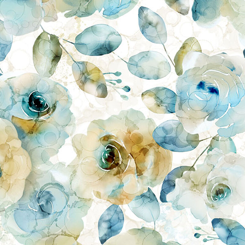 A white fabric featuring watercolored roses.
