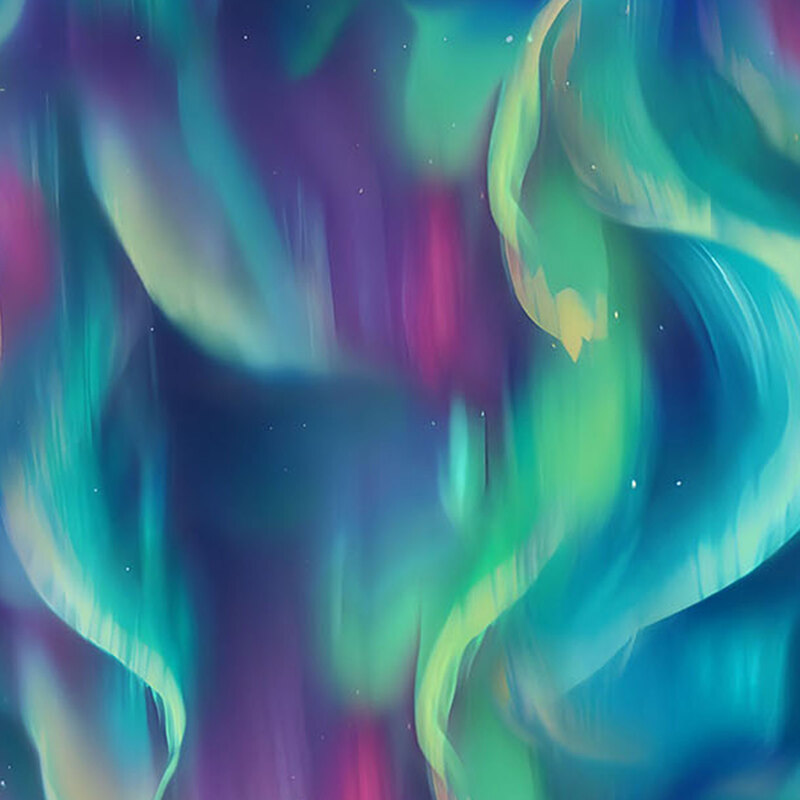 Dark blue fabric with colorful northern lights.