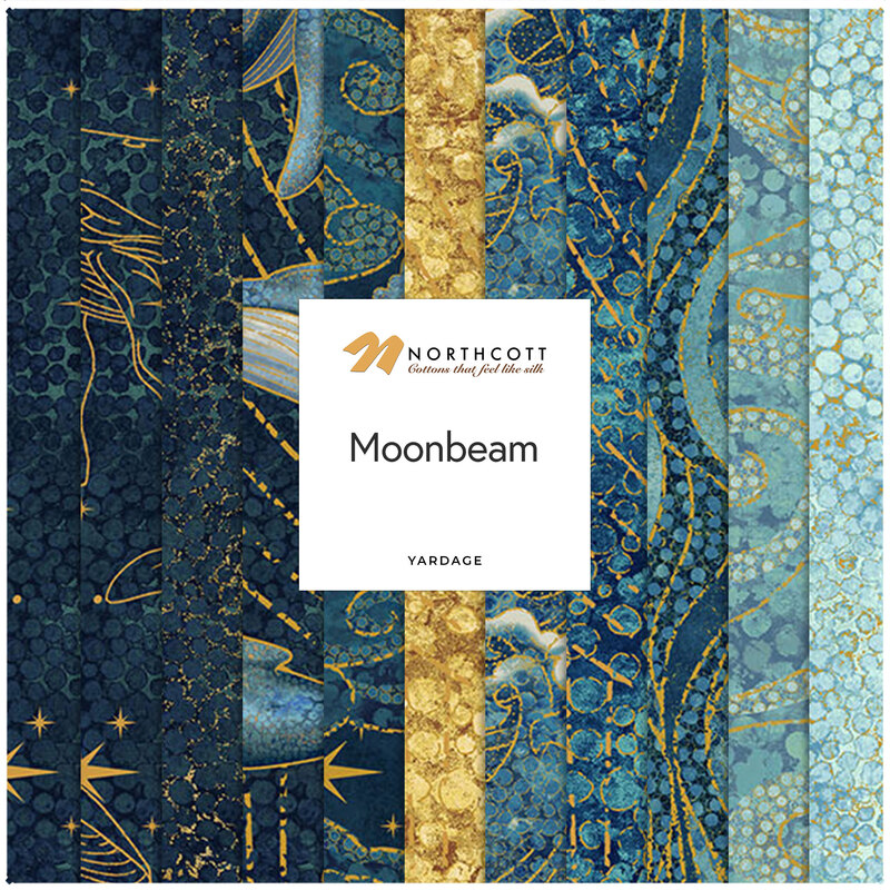 Collage of the available yardage fabrics from the Moonbeam fabric collection.