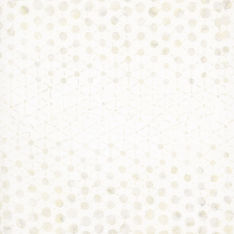 White batik fabric with a geometric net pattern of dots connected by lines.