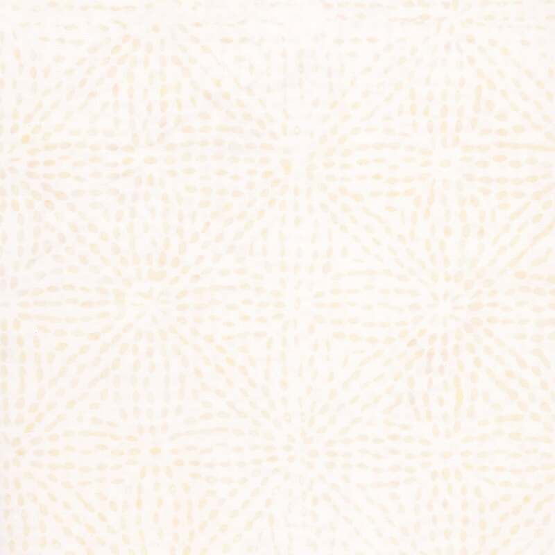 Mottled white fabric with a tonal geometric pattern.