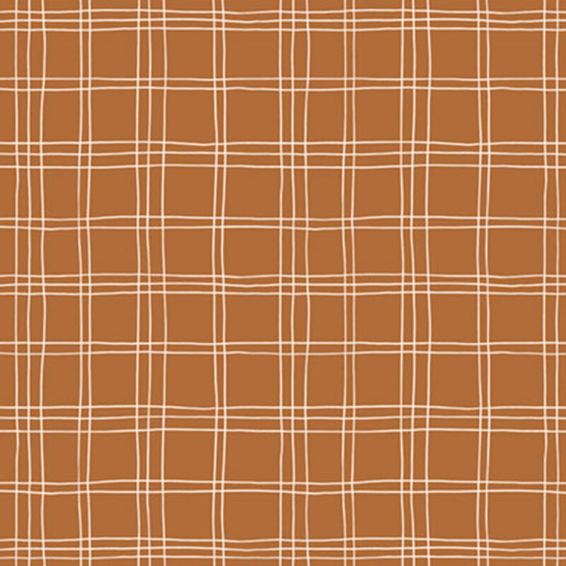 Sienna orange fabric with an irregular plaid pattern.