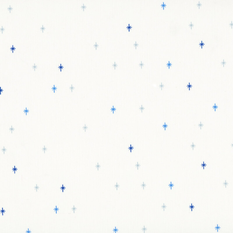White fabric featuring small scattered blue stars.