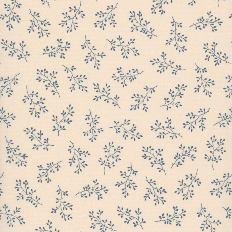 Blue sprigs branches scattered on a cream background.