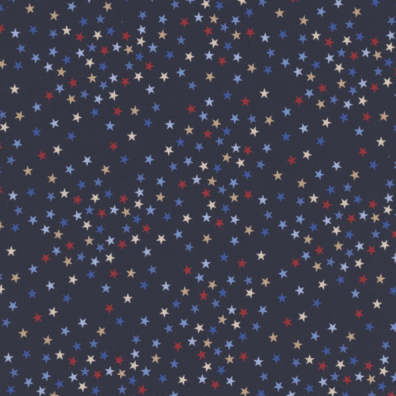 Navy blue fabric with a scattered pattern of stars.