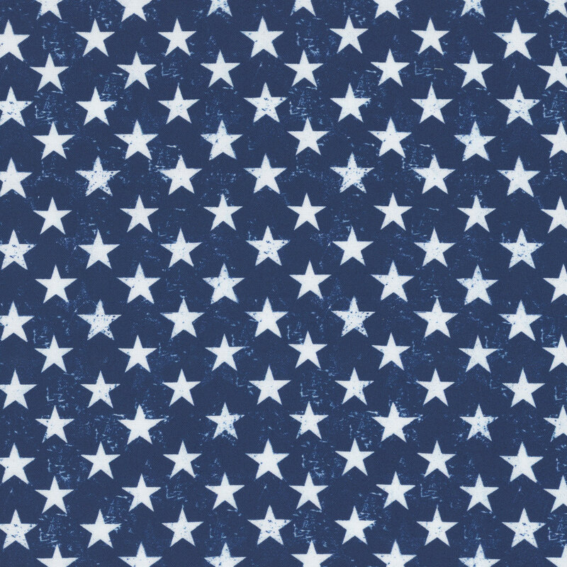 Navy blue fabric with a pattern of stars inspired by the American flag.