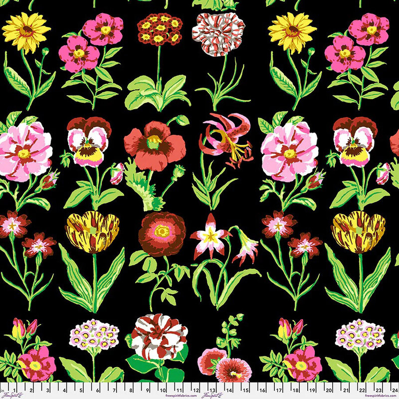 Variety of hand-drawn floral sprigs on a black background.