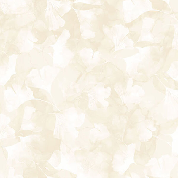 Cream colored 108" wide fabric with varying shades of packed leaves.