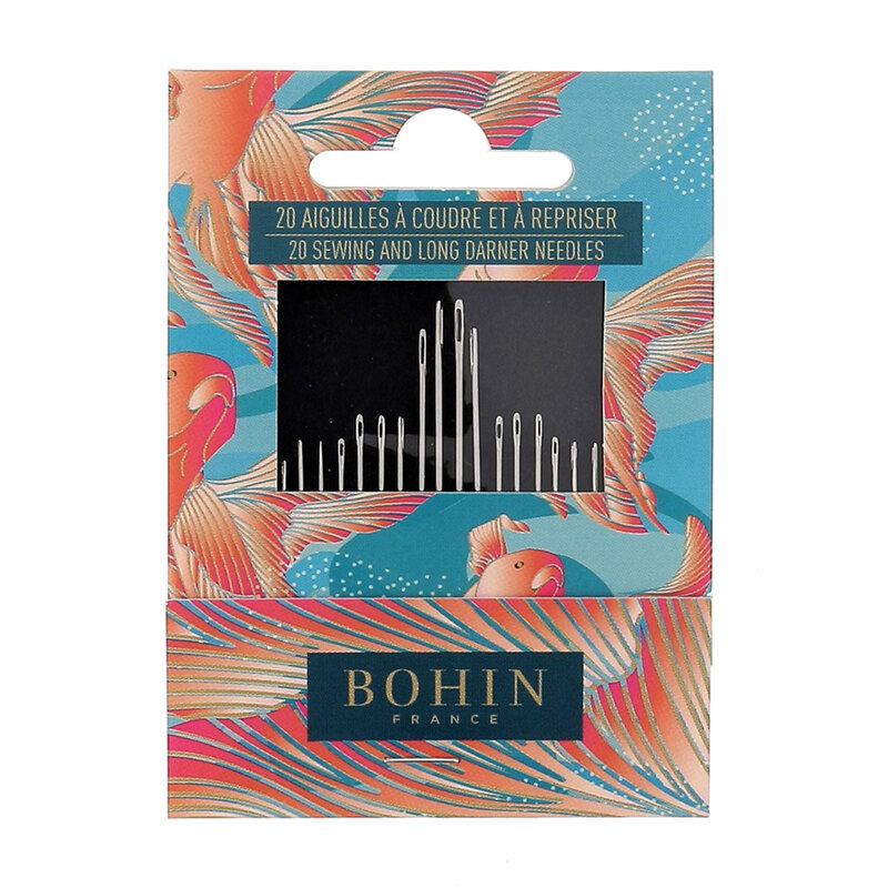 Pack of Bohin needles with a red fish design.