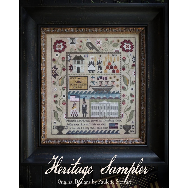 Front cover of the pattern featuring the completed sampler.