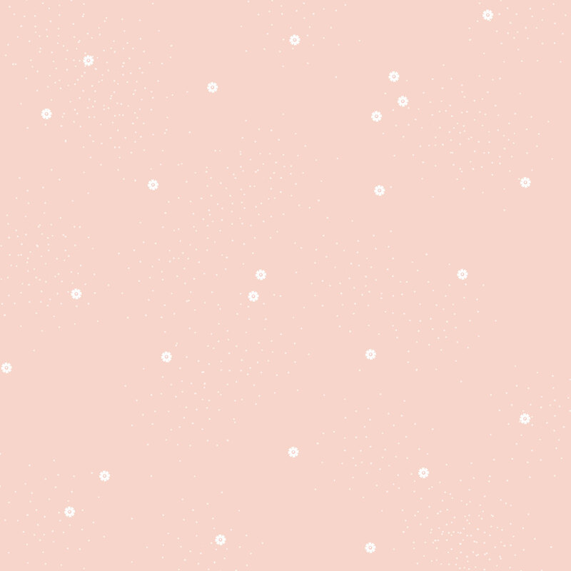 Soft coral fabric with small scattered white daisies and pin dots.