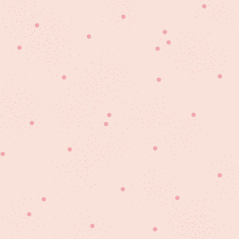 Pastel pink fabric with small scattered pink daisies and pin dots.