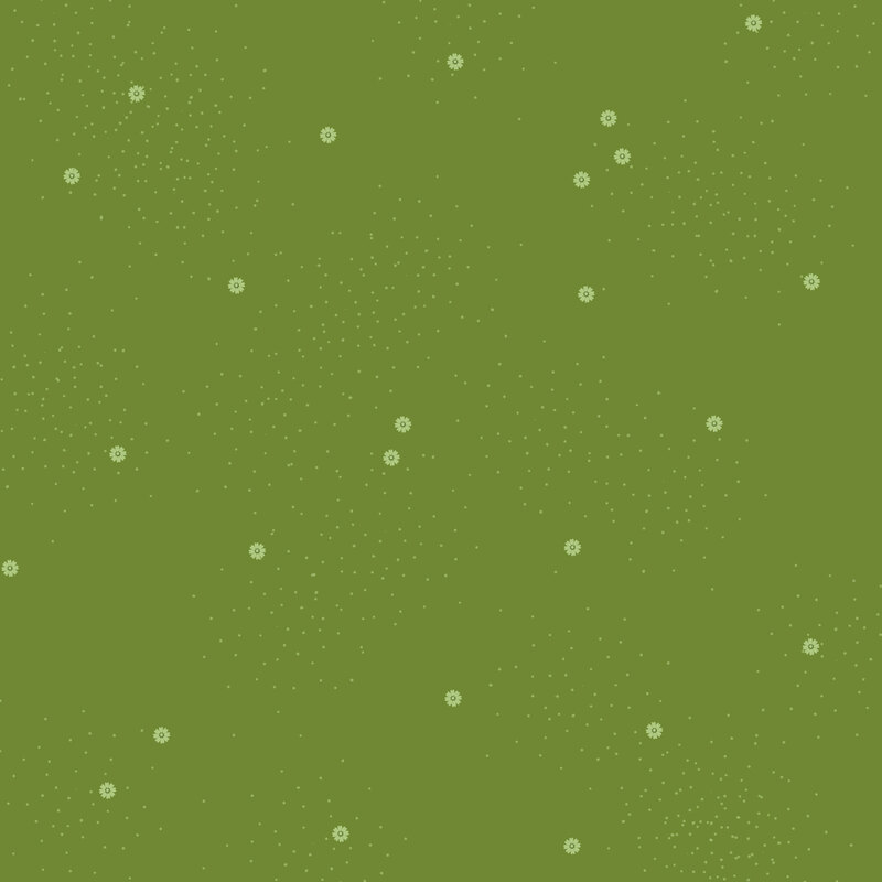 Olive fabric with small scattered sage green daisies and pin dots.