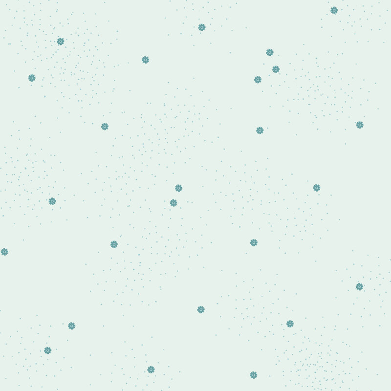 Ice blue fabric with small scattered teal daisies and pin dots.