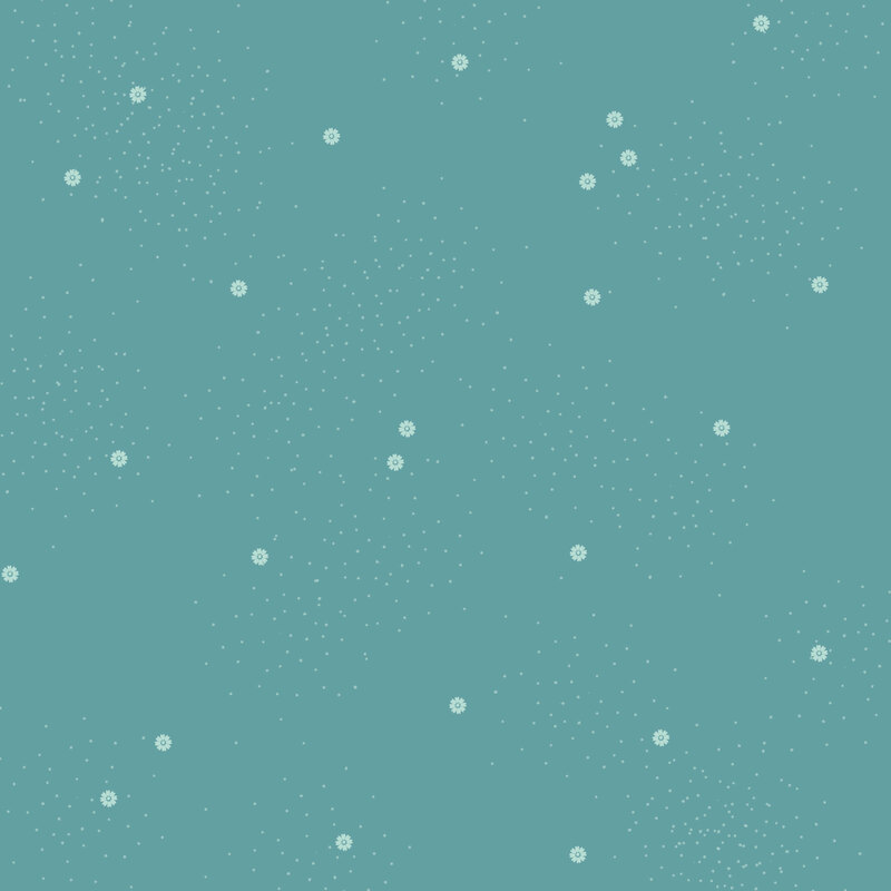 Medium teal fabric scattered with white dots and daisies.