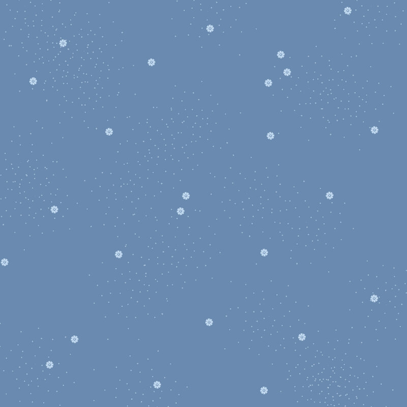 Cerulean fabric with small scattered light blue daisies and pin dots.