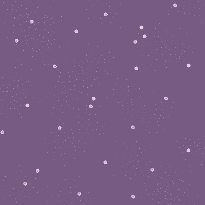 Plum fabric with small scattered pastel purple daisies and pin dots.