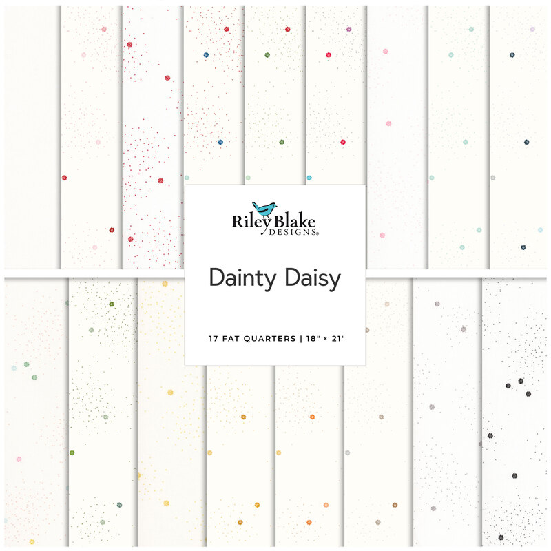Collage of the cream Fat Quarter Bundle from the Dainty Daisy fabric collection.