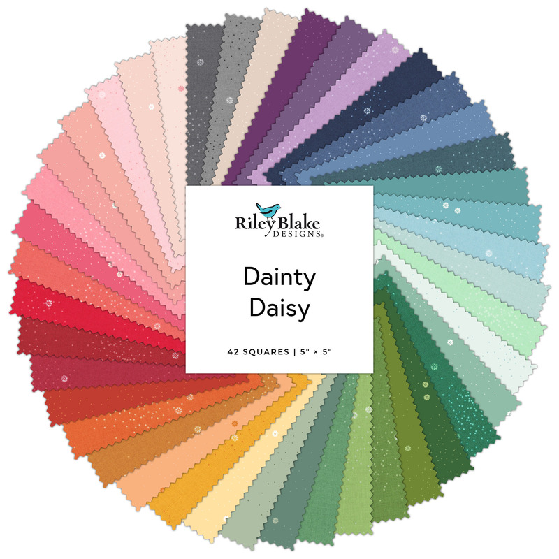 Collage of the 5" Square Bundle from the Dainty Daisy fabric collection.