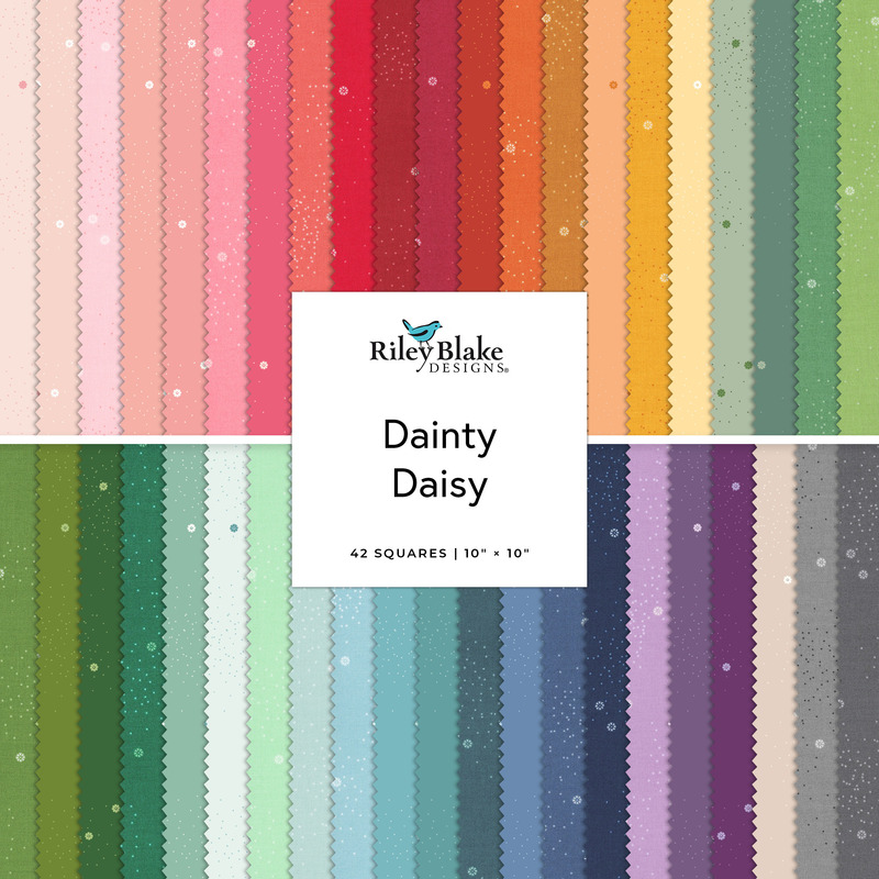 Collage of the 10" Square Bundle from the Dainty Daisy fabric collection.
