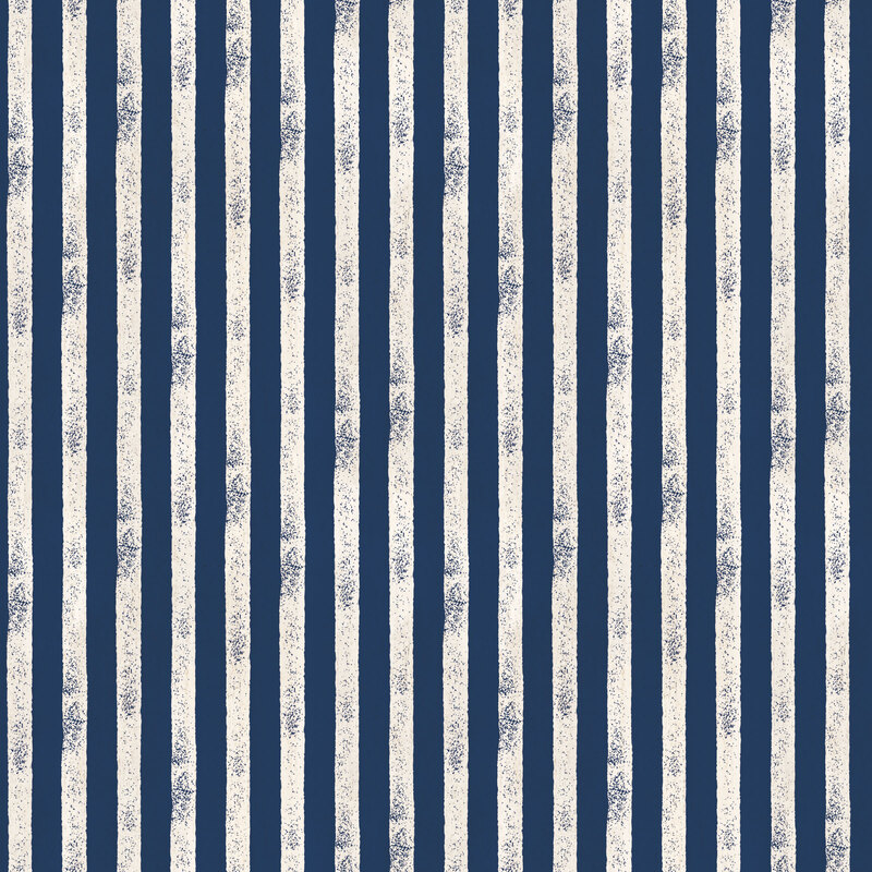 Blue fabric with vertical textured soft cream lines.