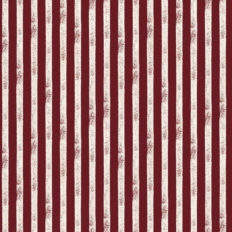 Red fabric with vertical textured soft cream lines.