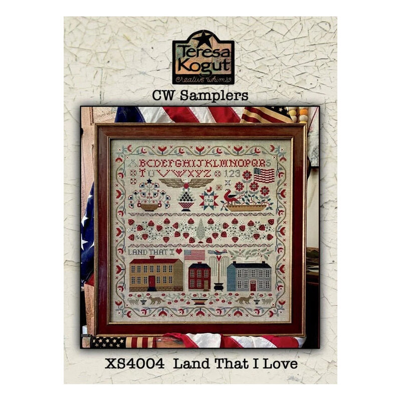 The Land That I Love pattern cover featuring the completed project, framed.