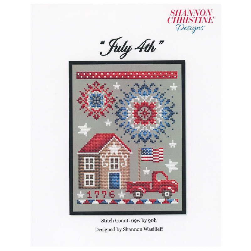 The front of the cross stitch pattern with a digital mockup of the project. 