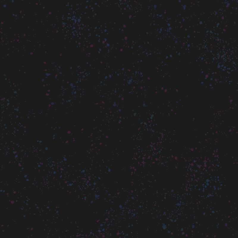 Black fabric with natural splatters of blue and magenta.