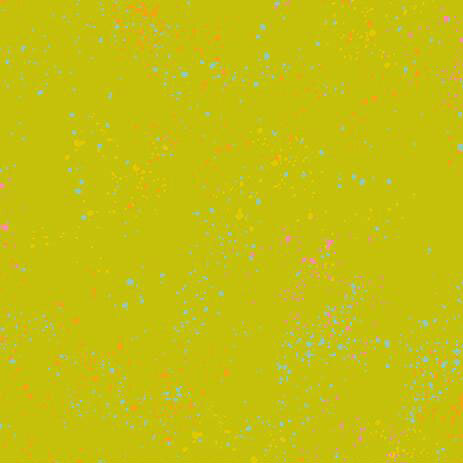 Pistachio green fabric with splatters of pink, blue, orange, and yellow.