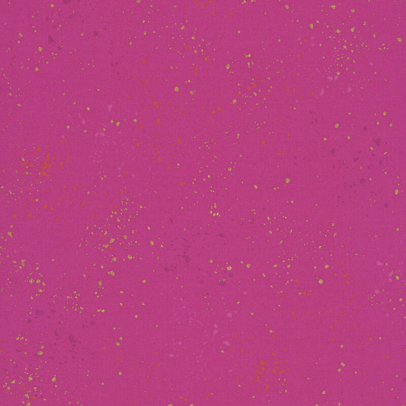 Magenta fabric with natural metallic splatters of yellow, orange, and dark magenta.