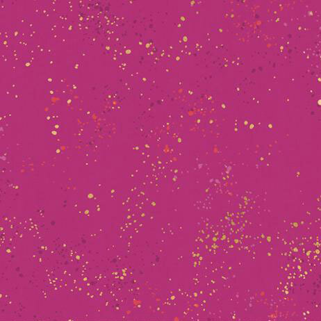 Magenta fabric with natural metallic splatters of yellow, orange, and dark magenta.
