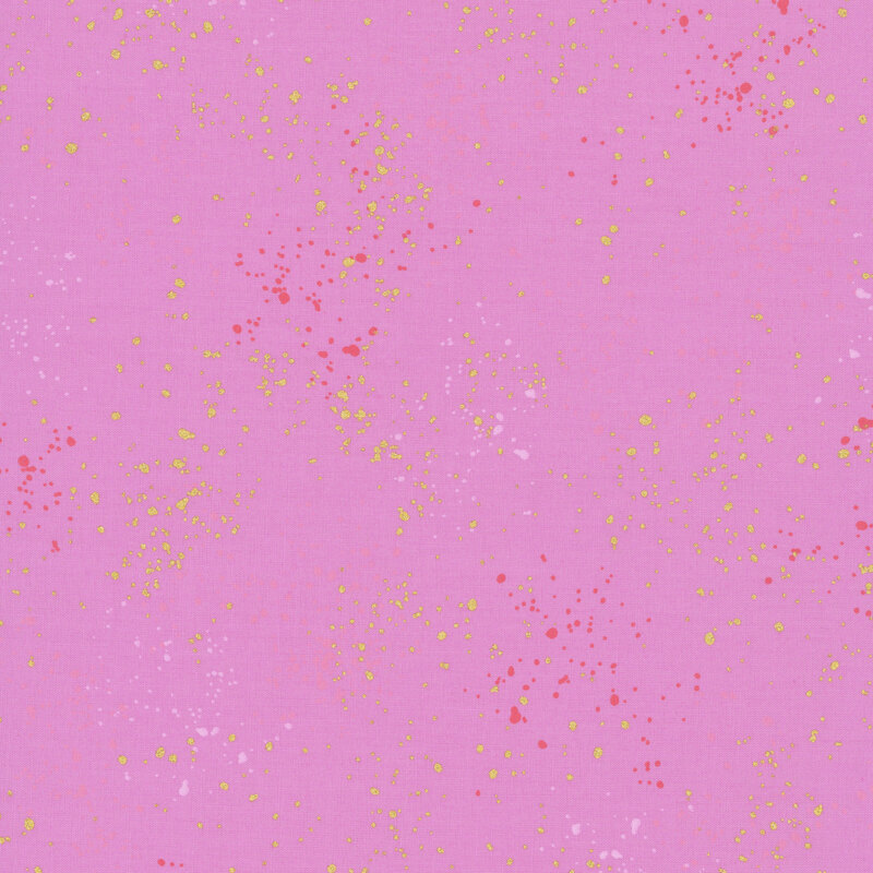 Passion purple fabric with natural metallic splatters of pink, orange, and yellow.