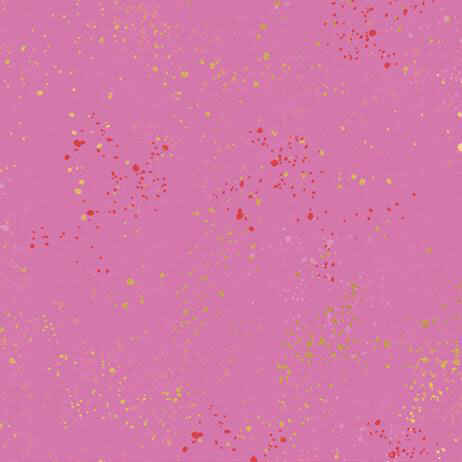 Passion purple fabric with natural metallic splatters of pink, orange, and yellow.